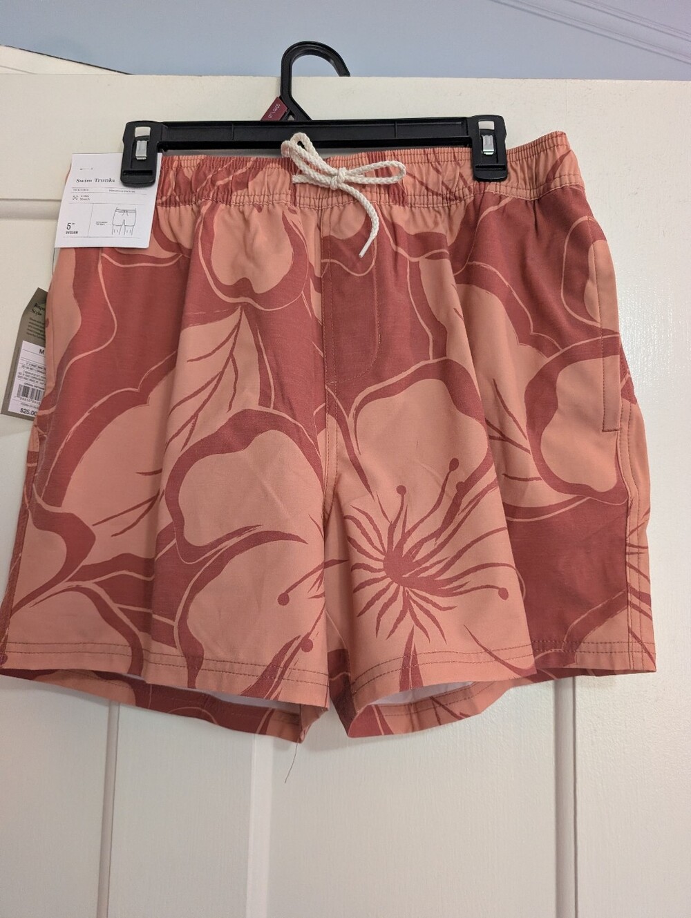 New Goodfellow & Co Swim Trunks Mens Orange Floral 5" Inseam 4-Way Stretch Med